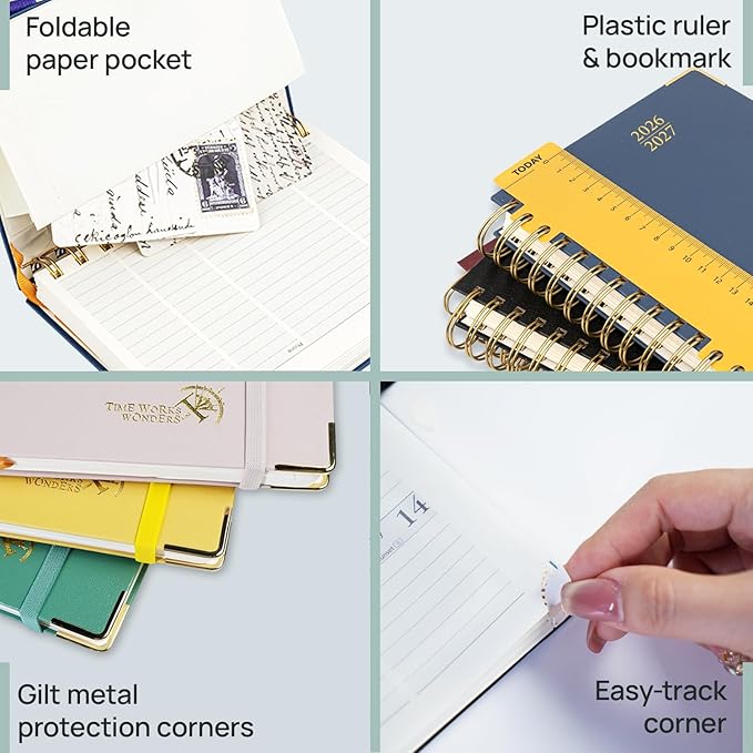 POPRUN Pocket calendar 2026-2027,pocket planner Jul 2026-Jan 2027, 6.5" x 3.5" Small Planner for Purse,Inner-pocket Weekly Planners with Hardcover, Tabs, Ruler, Pen Loop ,Unisex Weekly Planners for Organizing and Office - Light Yellow