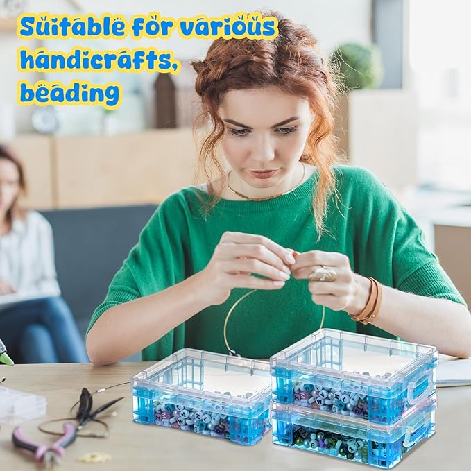 Suzile 12 Pcs Plastic Clear Crayon Box with Lids Stackable Blue Crayon Organizer Storage Holder Container Bulk Hard Pencil Case for School Classroom Office Supplies Pen Pencil Art Crafts