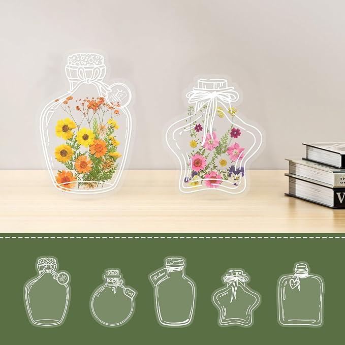 Large Size Transparent Dried Flower Bookmarks, 20 PCS Handmade DIY Flower Page Clips,World in Bottle-Making Stunning Herbarium(Wishing Bottle)