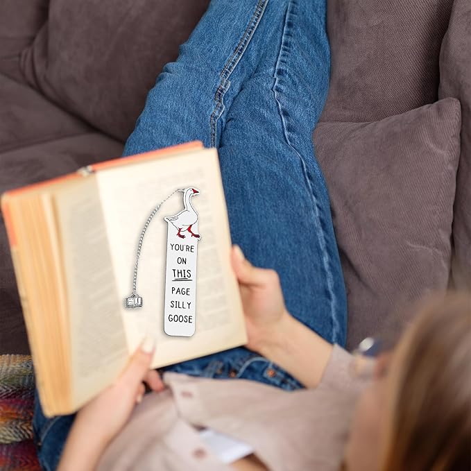 2Pcs Funny Silly Goose Bookmark Gifts for Women Men Book Lover Gifts Metal Book Mark Stainless Steel Bookmark Inspirational Women Reading Accessories Unique Friend Teacher Gifts Birthday Gift