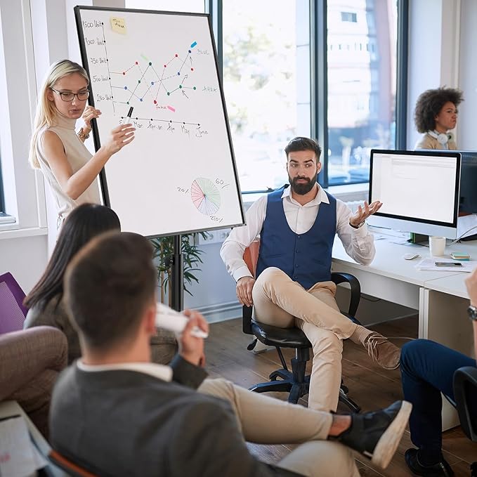 TANKEE Mobile Whiteboard Dry Erase - 40 x 26 Inches Portable Magnetic White Board Easel Flip Chart Stand with 25 Sheets Paper Pad
