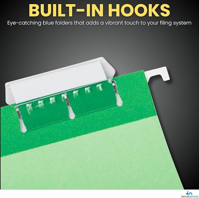1InTheOffice Green Hanging File Folders, Letter Size Adjustable Tabs, 1/5 Tabs, 11 pt, 25 Pack