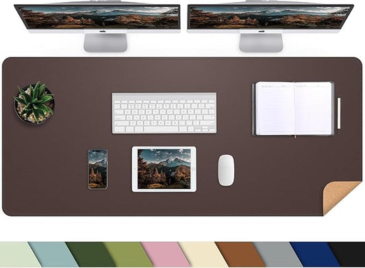 AFIING Cork Desk Mat 55" x 17", Dual-Sided Natural Cork & PU Leather Desk Pad, Non-Slip Waterproof Large Mouse Pad for Office, Home & Gaming (Coffee)