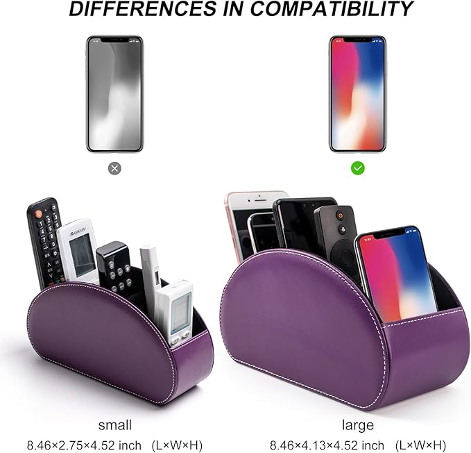 BONNY DODO Remote Control Holders Organizer Box with 5 Compartment PU Leather Multi-functional Office Desk Storage Caddy Store (Dark Purple)