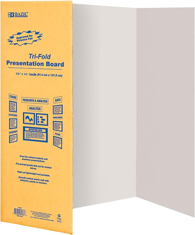 BAZIC Products Trifold Poster Board – White Corrugated Cardboard Display Board for school projects, science fairs, photos, charts, and classroom presentations, 28" x 40", 30-Pack