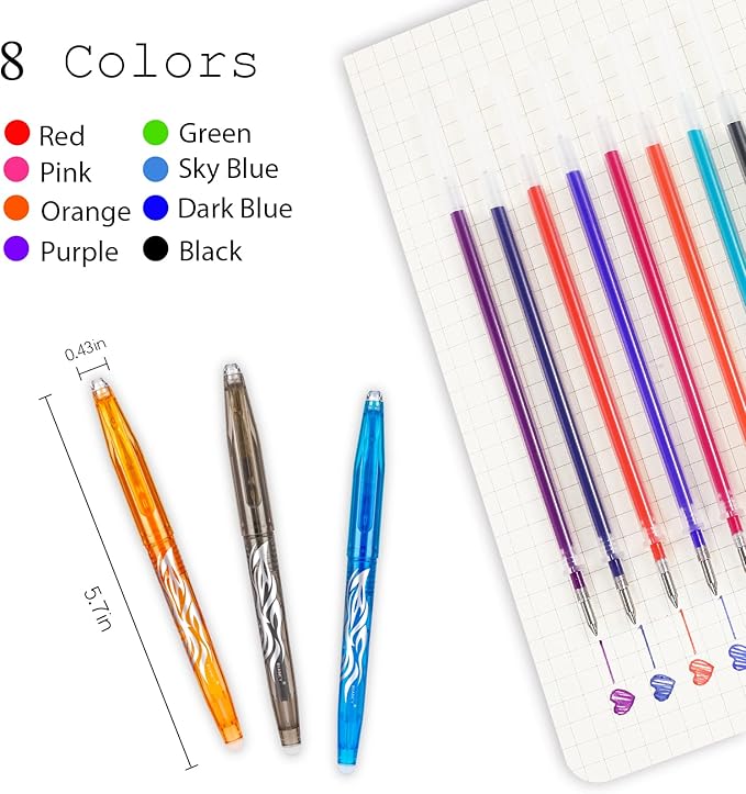 RIANCY Erasable Pens Erasable multicolored Gel Ink Rolling Ball Extra Fine point Smooth Writing 0.5mm pens with Eraser For Students Classroom Teacher Office Stationary School Supplies Gifts(8colors)