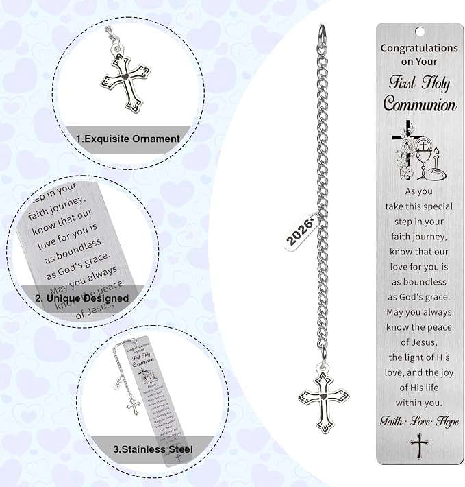 First Communion Bookmark Gifts, Christian Holy Communion Gifts 2026 for Girl Boys Teens, Catholic Religious Baptism Confirmation Present for Godchild Women Men, Easter Basket Stuffers