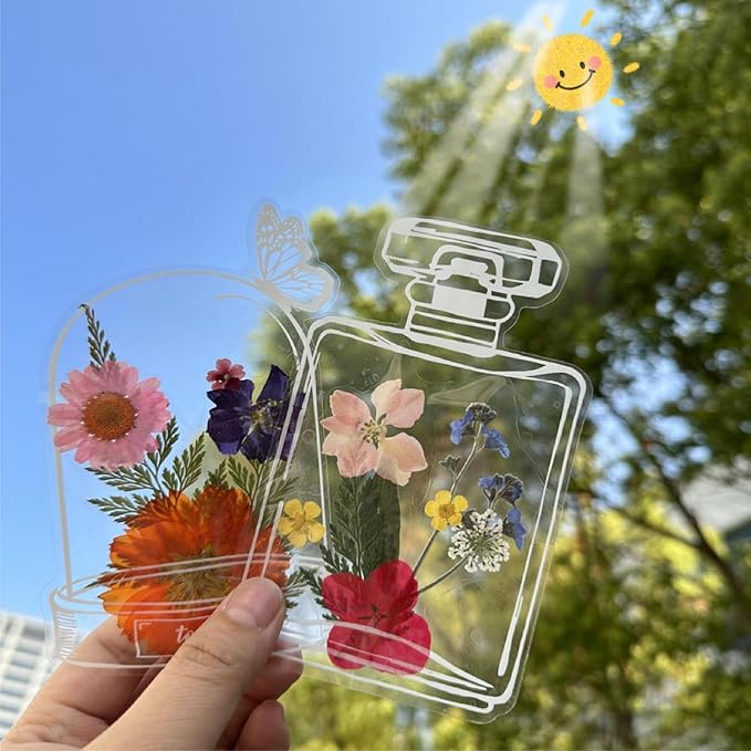 DIY Transparent Dried Flower Bookmarks, Clear Bookmark for Dried Flowers, Handmade Beautiful Thousand Flower Bookmark Page Clear Jars Stickers with Hole (40 Pcs)
