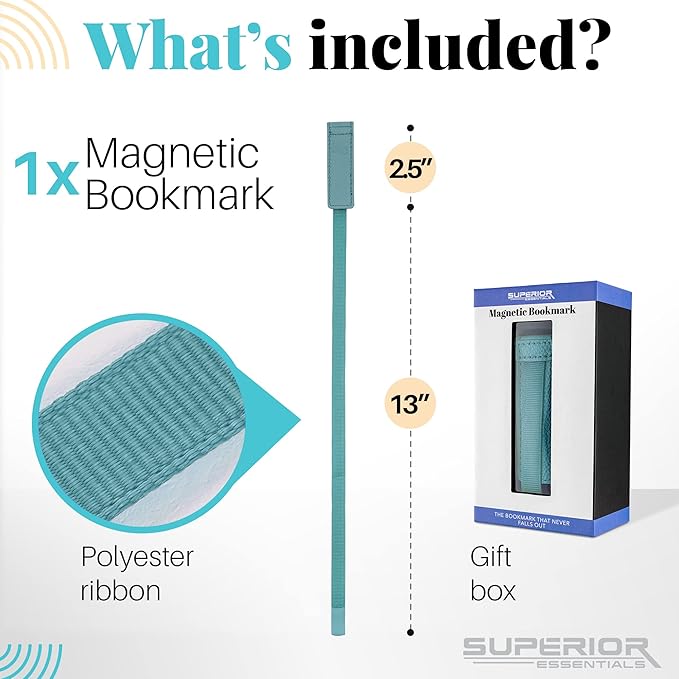 Superior Essentials Magnetic Bookmark-Genuine Leather, Single Long Ribbon Bible Bookmark for Book Lovers-Amplify Your Love for Books with Our Elegant Ribbon Page Marker (Aqua Blue, 3PC)