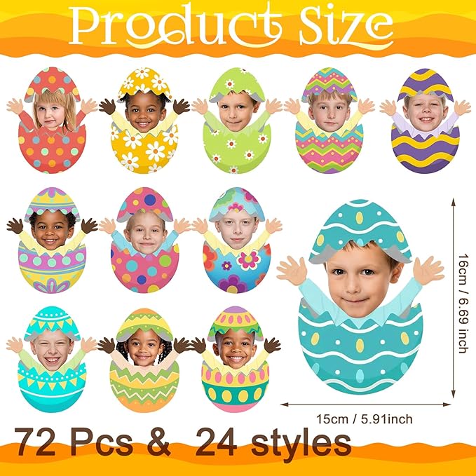 Gersoniel 72 Pcs Easter Egg Face Cutouts for Kids Easter Bulletin Board Decoration Spring DIY Paper Paper Cuts Egg Cartoon Cutouts Decoration for Holiday Party Supplies Kids Photo Crafts Home Decor