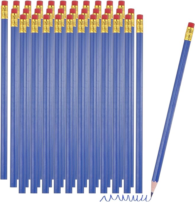 PATIKIL Erasable Colored Pencils, 36 Pcs Oil Color Pencils with Erasers Hexagonal Rod Wooden Colored Pencils for Tests Marking Grading Art Painting, Dark Blue