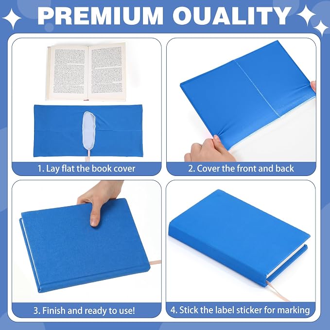 Gilprop 6 Pack Stretchable Book Covers 6-9 Inch Colored Fabric Reusable Book Protector Sleeve for Hardcovers Textbook Protection Supplies(Blue)