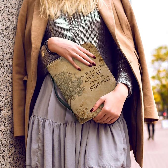 Vintage Style Olive Tree Bible Case with Bookmark Waterproof Bible Cover Case for Women Lightweight Bible Bag with Handle Pockets Church Book Bag Brown
