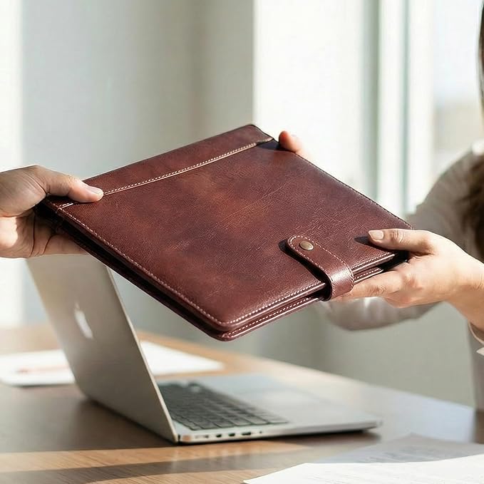 Leather Village Leather Portfolio Organizer - Professional Business Padfolio for Men & Women - Stylish Document Card Holder, Resume Folder, Folio for A4/Letter Size Writing Legal Pad, Red