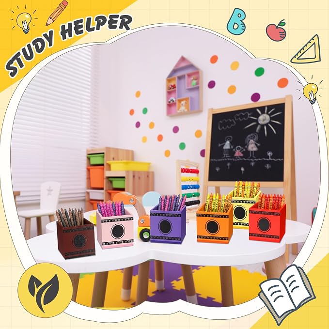 Threehoney 10 Pcs Crayon Organizer Crayon Holder Wooden Colored Pen Holder Dispenser Marker Storage for Back to School for Classroom School Art Supplies(3.2x 3.2x3.2in)