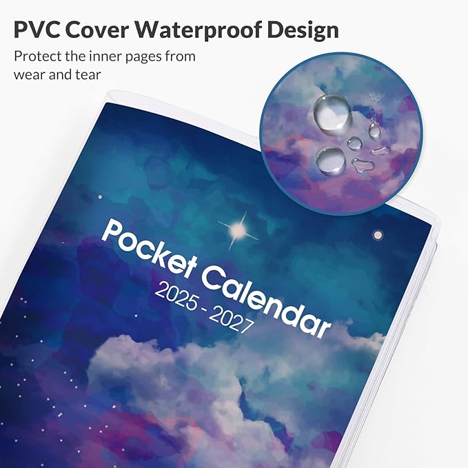 Phyxin Pocket Calendar 2025-2027, Two Year Pocket Planner - Runs From Jul 2025 Until Dec 2027, Small Size Planner - 6.7" x 3.7", Small Calendar for Easy Organizing, Sky