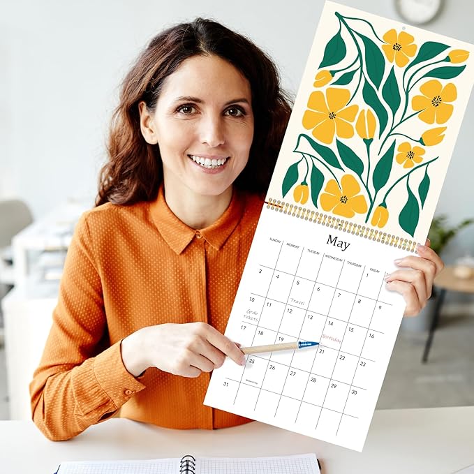 JAPBOR Aesthetic Floral Design Calendar - 2PCS 2026 Abstract Flower Wall Calendar, 12 Months Hanging Planner with Thick Paper, Floral Themed Weekly Monthly Organizer for Home Office Living Room (14" x 11")