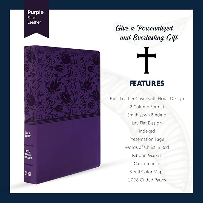 Personalized KJV Reference Holy Bible Purple Faux Leather Large Print Size with Index Tabs | Custom with Name, Date or Text | Gift for Christian & Religious Celebrations