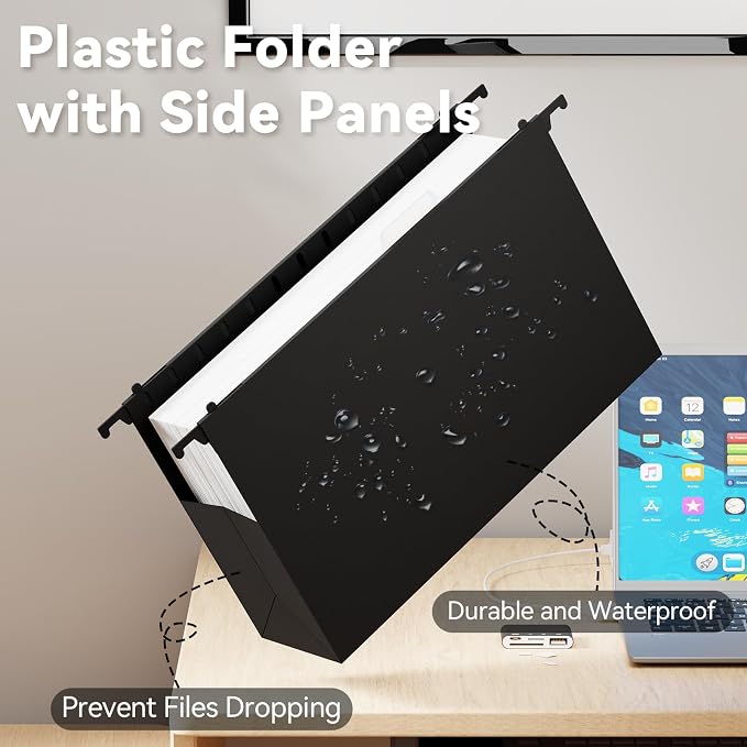 Ansook Legal Size Hanging File Folders Extra Capacity, Heavy Duty 3" Expandable Legal File Folder Hanging,6 Pack Plastic File Cabinet Folders for File Frmae/Box, Office School Hanging File Organizer