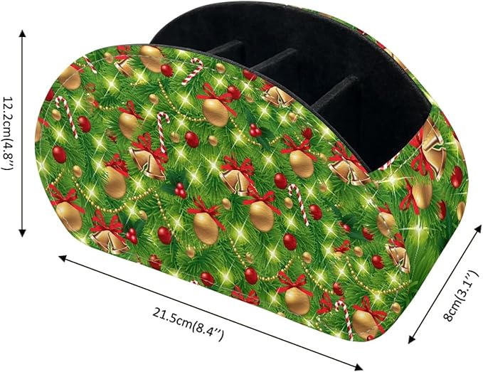 FUSURIRE Remote Control Holder with 5 Compartments, Christmas Tree Print Desktop Caddy Storage Supply Organizers for Remote Controllers, Office Supplies, Makeup Brush, Media Accessories