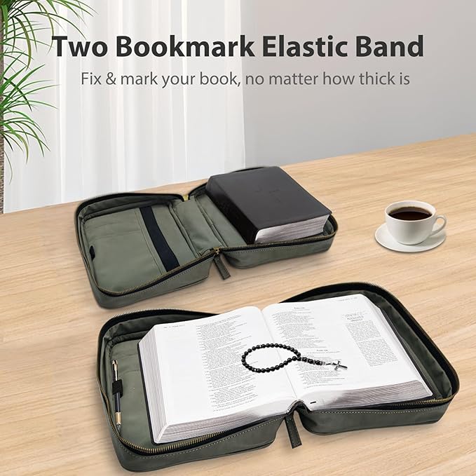 Bible Covers for Men & Women, Bible Case Carrying Church Bag with Book Stand, Bible Bag with Handle, Zipper and Multi-Pockets for Scripture Study Bible Protector