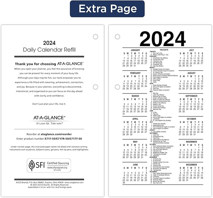 AT-A-GLANCE 2024 Daily Desk Calendar Refill, 3-1/2" x 6", Standard, Loose-Leaf (E7175024)