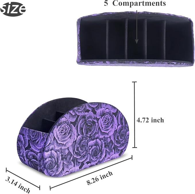 Remote Control Holder, PU Leather Remote Caddy Desktop Organizer with 5 Spacious Compartments for TV Remotes/Media Controllers/Office Supplies (1-3D Rose Purple