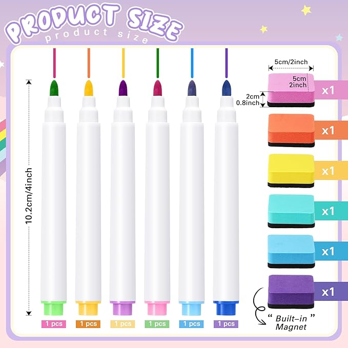 24 Pcs Dry Erase Pocket Reusable Sleeves 10" x 14" Clear Plastic Sheet Protectors with Markers and Mini Dry Erasers for Paper(Happy Day Color)
