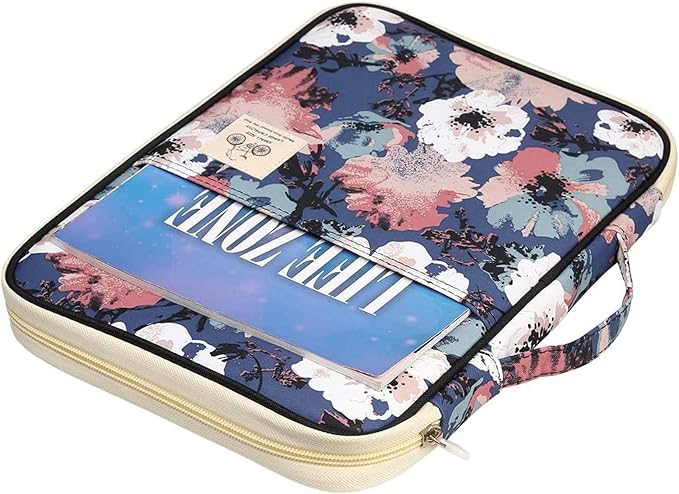 JAKAGO Travel Portfolio Organizer Waterproof A4 Document Bag Multifunctional Travel Note Pouch Zippered Case for Notebook, Ipad, Journals, Sketch Books (Flower)