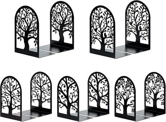 HappyHapi Book Ends, Metal Bookends for Shelves, Modern Tree Book Ends Decorative, Heavy Duty Book Holders Book Stoppers for Home Office Decor, 6.9"x4.7"x3.5" (5 Pairs/10 Pcs)