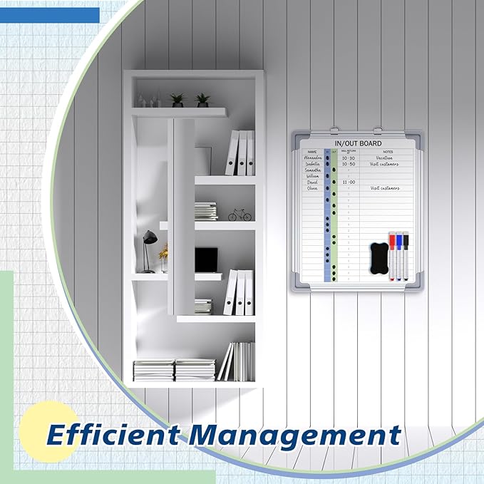 Lincia in and Out Magnetic Dry-Erase Board 16" x 12" Aluminum Framed White Board with Lines 21 Names with Magnetic Dry-Erase Marker, Eraser, and 20 Magnets Wall-Mounted for Office Employee