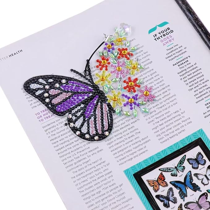 VI-FA 8 Pcs Butterfly 5D Diamond Painting Bookmarks, DIY Crystal Diamond Art Kit for Adults & Beginners, Book Marks for Book Lovers, Art Crafts Gift for Women Girls