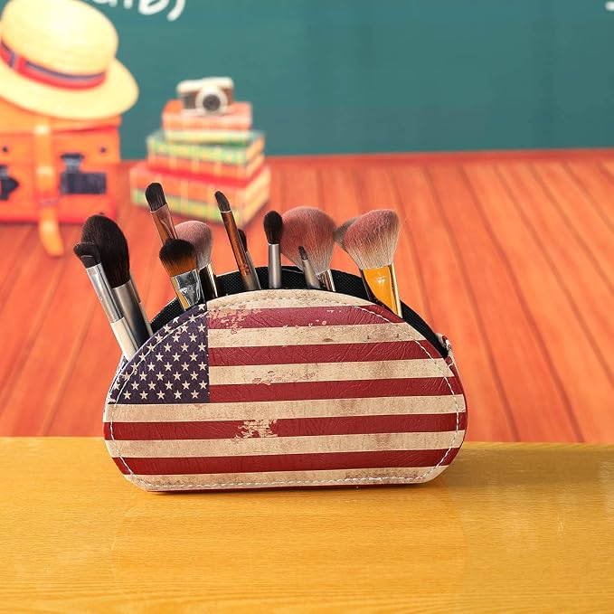 Remote Control Holder for Table, PU Leather Remote Organizer with 5 Compartments, Table Decor Storage Remote Control Caddy for TV, Office Supplies, Retro American Flag PH58