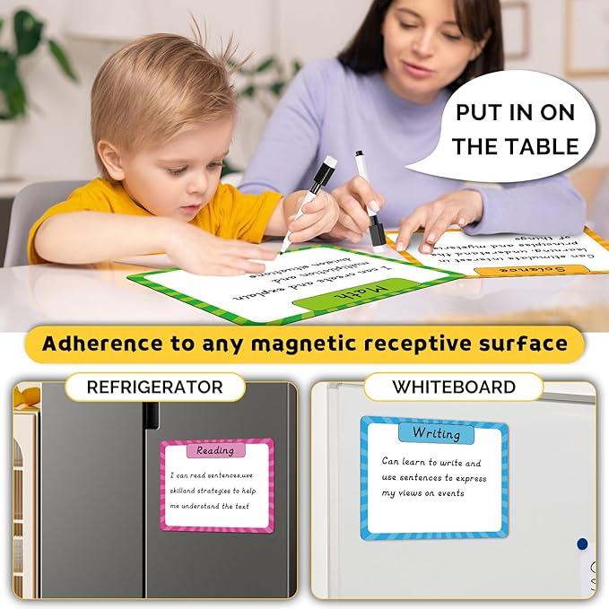 KIKIGOAL Reusable Magnetic Write and Wipe Paper Classroom Organization Chart, Dry Erase Objectives Learning Magnets for Class Whiteboard with 2 Writing Markers, Great for Classroom Goals Targets
