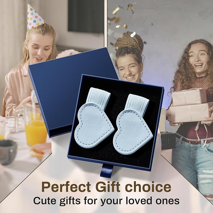 2Pcs Magnetic Leather Bookmarks with Gift Box, Heart-Shaped Magnetic Pen Holder Book Marks Clip Gift for Book Lover Readers Cute Bookmark for Women, Light Blue