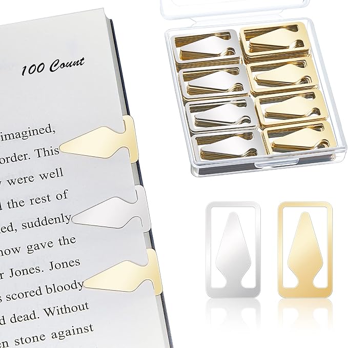 Spakon 100 Count Tin Mixed Metals Book Line Markers Arrow Bookmarks and Page Markers for Reading Teachers Students Book Lovers School and Work (Silver and Gold)