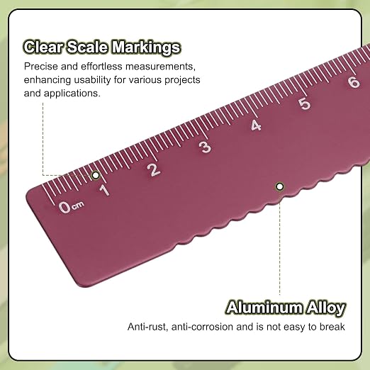 HARFINGTON Straight Ruler 15cm Metric Metal Aluminum Alloy Measuring Bookmark Clip Ruler Scale Tool for Measure Study Reading Classroom Office, Dark Red