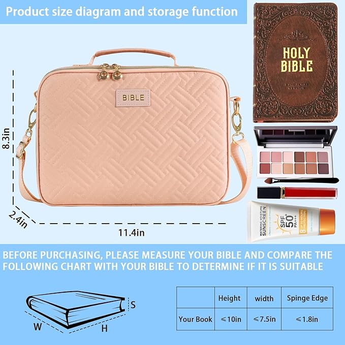 Bible Cover for Women Bible Case, Large Bible Bag, Bible Study Supplies Bible Journaling Kit Book Carrying Case with Bible Highlighters Tabs, Valentines Day Christian Gifts for Women（Pink