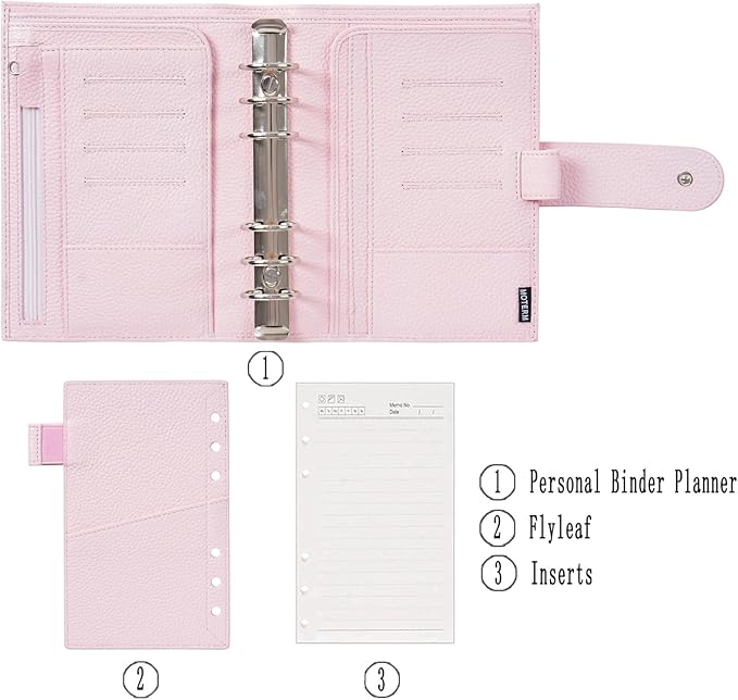 Moterm Personal Luxe Rings Planner - Genuine Leather Binder Organizer (30mm Ring, Pebbled-Quartz)