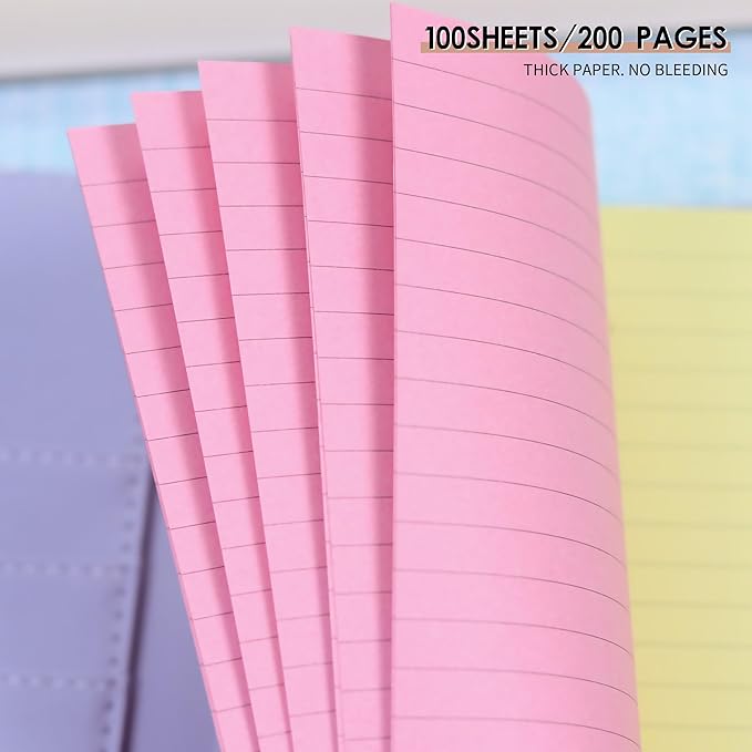 A6 Planner Inserts,Colorful Line Journal Fillers for 6-Ring Binder,5-Color Loose Leaf Planner Filler Paper (100, A6-LINED)