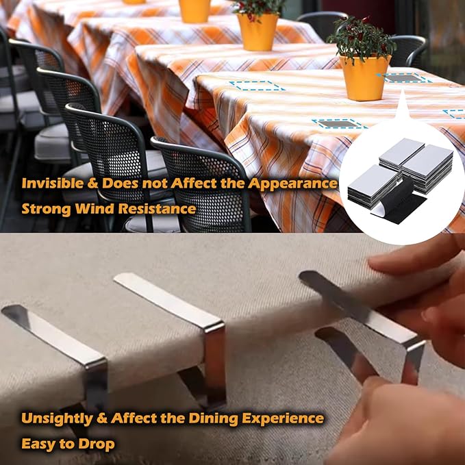 40 Sets Small Sticky Strips with Adhesive, 0.78 x 1.18 inch Tablecloth Invisible Hook and Loop, Picnic Table Clips, Tablecloths Table Cloth Holder, Black