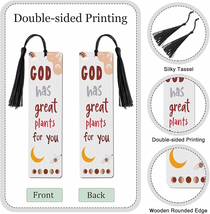 Bible Verse Bookmarks 5 Pcs with Tassels Christian Boho Orange Wooden Bookmarks for Reading Women Students Teacher Reader