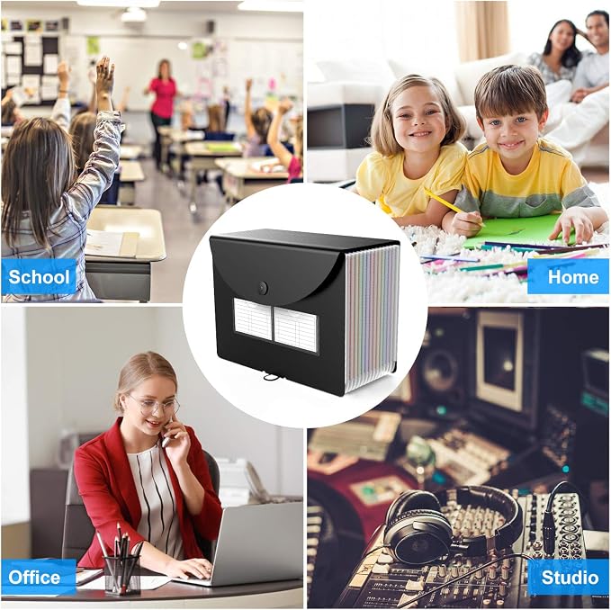 3 Pack Expanding File Folder with Blank Label, 12 Pocket Accordian File Organizer Document Storage Organizer, Desktop Accordion Folders File Keeper A4 Letter Size for Home School Office