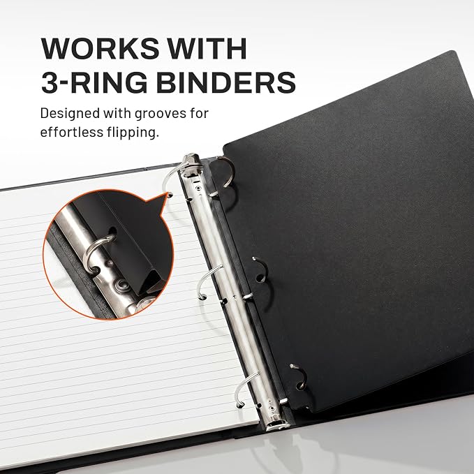 SUNEE 3 Hole Pocket Folders (1 Pack, Black), Plastic Pocket Folders for 3 Ring Binder, 3-Hole Punched Folder with Pockets, for Kids, Students, Teachers, Office Staff