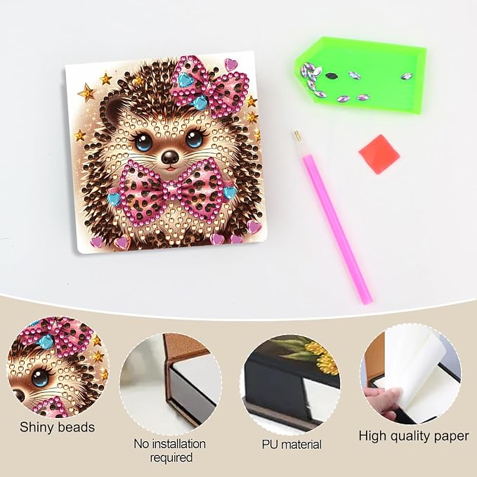 Hedgehog Diamonds Painting Kit Note Box,Animal Memo Paper Storage Box Diamond Art,Sticky Note Holder Diamond Art,Diamond Painting Memo Pad For Office Desk. (Hedgehog)