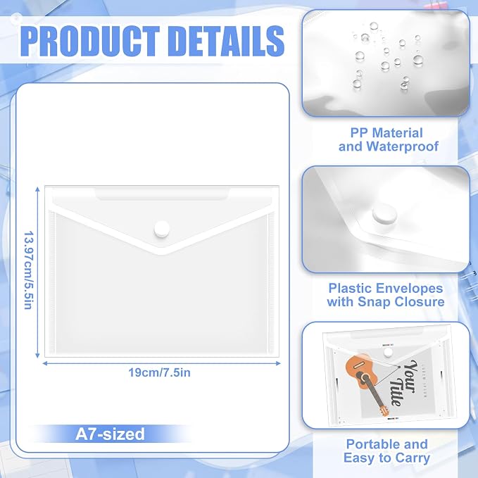 200 Pieces Clear 5x7 Small Plastic Envelopes Receipt Check Storage File Holder Case Waterproof Transparent File Envelopes for Home Office Document Receipt Card Storage