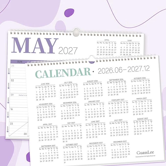 GuassLee Wall Calendar 2026, 2026-2027 Calendar Wall Runs from Jun. 2026 to Dec. 2027, 19-Month Hanging Calendar Spiral Bound for Office School Home Planning and Organizing, 14” x 11”