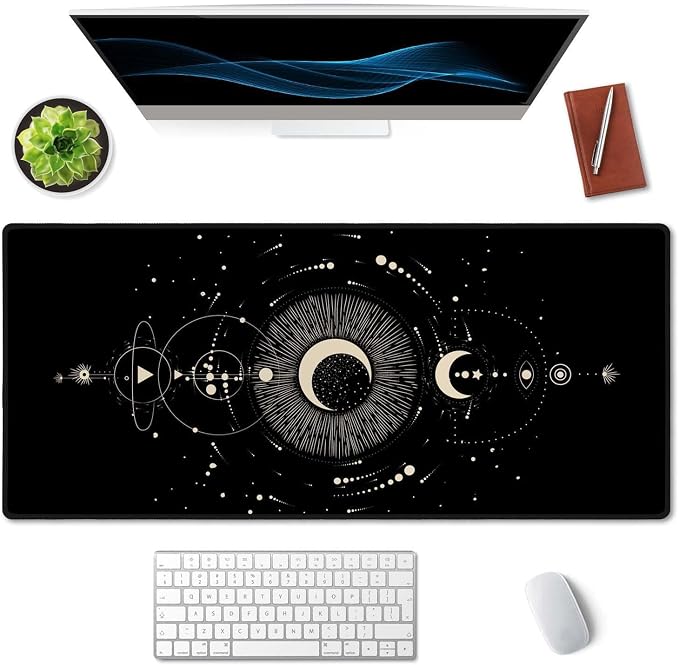 SSOIU Moon Phases Large Mouse Pad, Full Desk XXL Extended Gaming Mouse Pad 35.5" X 15.7", Waterproof Desk Mat Stitched Edges, Non-Slip Laptop Computer Keyboard Mousepad for Office and Home