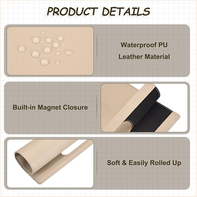 PATIKIL 2Pcs Leather Folder, 13.3x12.6 Magnetic Leather Document Holder File Folder PU Pouch Bag Portfolio File Organizer Handbag Personal Envelope Waterproof for Traveling, Khaki