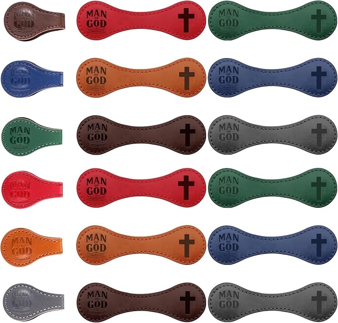 Skyygemm Christian Magnetic Bookmark for Men Bulk Man of God Leather Bookmark Religious Page Markers Scripture Book Markers for Priest Church Father's Day Gift(12 Pcs)
